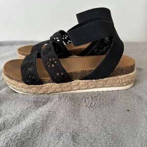 Steve Madden Kimbrly Espadrille Platform Sandal‎ Girls Sz 4 Black Beach Vacation